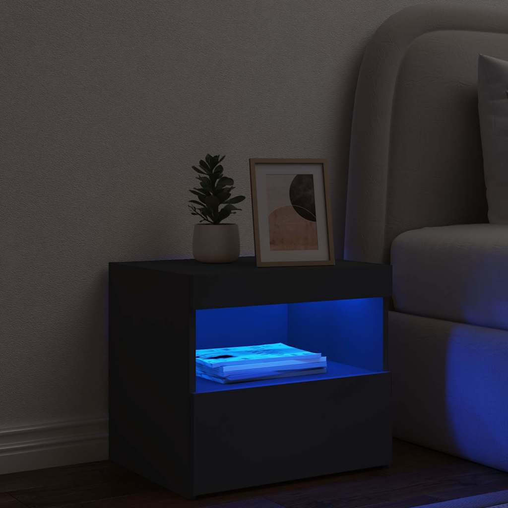 Nachttisch mit LED-Leuchten Schwarz 50x40x45 cm